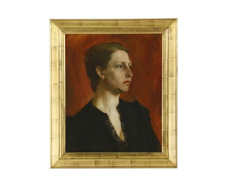 Mikael Blimov (Russian School, 20th Century), portrait of a female on a sienna ground, oil on canvas, unsigned, 51 x 42cm