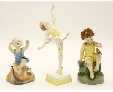 A Royal Worcester F G Doughty porcelain figure,'Fridays Child', No.3261, together with 'Sundays Child' and 'Tuesday's Child',