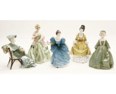 A collection of two Royal Worcester and three Royal Doulton figurines, to include First Dance HW3629