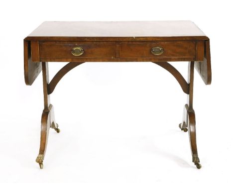 A 19th century inlaid mahogany sofa table, with two drawers, 95cm x 61cm x 74cm high