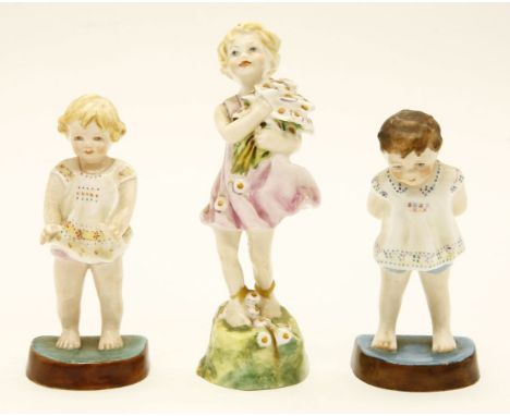 A Royal Worcester F G Doughty porcelain figure,figure of a young girl holding a bunch of flowers, No. 3073, together with 'Jo