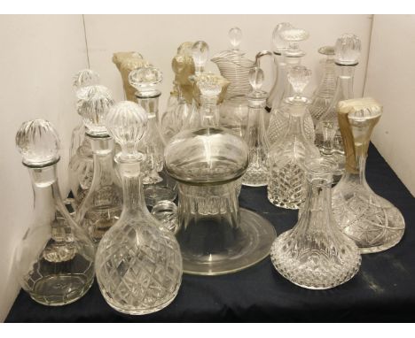 A large quantity of Georgian and later glassware, to include a water jug with spiral neck, a pair of ships decanters etc* Thi