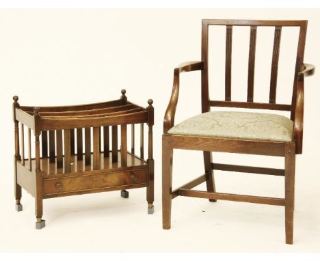 A Regency mahogany elbow chair, with green upholstered drop in seat, 60cm wide, together with a George III style mahogany Can