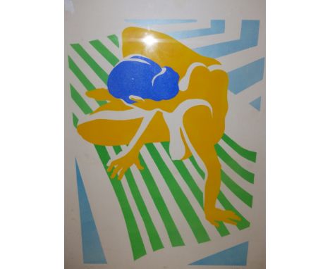 R.L.WILSON.  (****-****)  ARR.   RECLINING NUDE, PENCIL SIGNED COLOUR PRINT, UNFRAMED.   102 x 76cms.