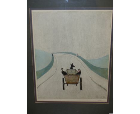 L.S.LOWRY.  (1887-1976)  ARR.   THE CART, PENCIL SIGNED COLOUR PRINT.   52.5 x 41cms.
