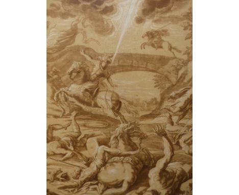 AN OLD MASTER PRINT AFTER G.F.GRIMALDI, THE FLIGHT INTO EGYPT.   32 x 46cms. TOGETHER WITH ANOTHER AFTER S.CONCA OF DIANE AND