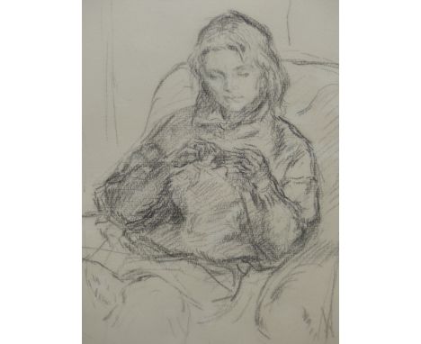 MARTIN YEOMAN.  (1953-****)  ARR.   PORTRAIT OF A GIRL, SIGNED CHARCOAL DRAWING.   44 x 31.5cms.