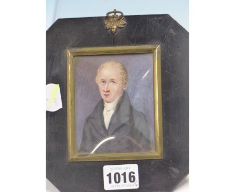 THREE SILHOUETTES TOGETHER WITH A PORTRAIT MINIATURE ON CARD OF WILLIAM JONES IN 1832, ALL WITHIN PAPIER MACHE FRAMES