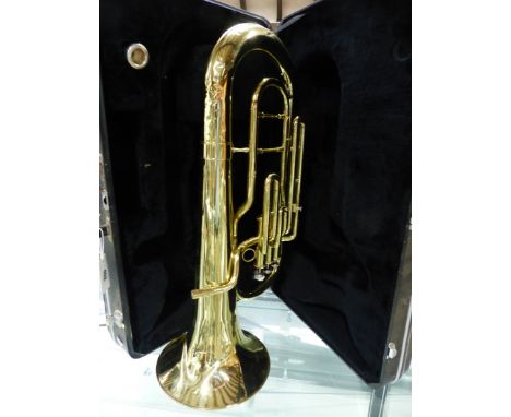 A VINTAGE EUPHONIUM, THE JUPITER, IN HARD CARRYING CASE.
