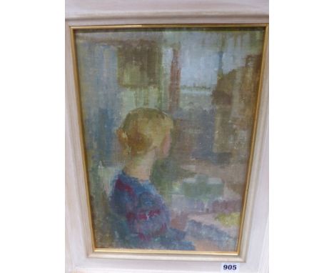ATTRIBUTED TO DEIDRE DAIMES.  20th/21st.C.  ARR.   PORTRAIT OF A GIRL, OIL ON CANVAS.   36 x 25.5cms.
