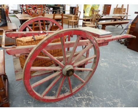 A 19th.C.HEAVY DUTY BARROW CART, POSSIBLY FOR A FIRE BOWSER.