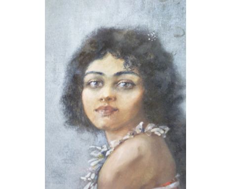 E.CHEVERLANGE.  20th.C.  ARR.   PORTRAIT OF A SOUTH PACIFIC LADY, SIGNED INDISTINCTLY, WATERCOLOUR.   30 x 23cms.