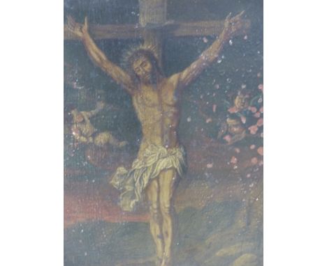 OLD MASTER SCHOOL. THE CRUCIFIXION, OIL ON PANEL. 42.5 x 30cms.