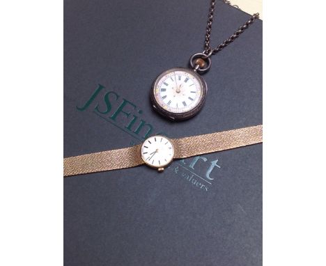 A LADIES 9ct GOLD OMEGA WATCH WITH A SILVER BATON DIAL ON A MILANESE BRACELET STRAP WITH LADDER CLASP, WEIGHT 26.3grms, TOGET
