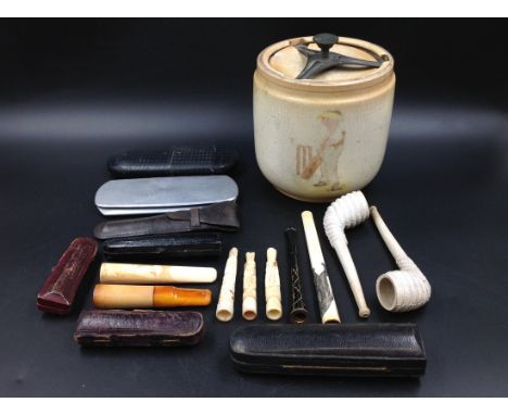 A SELECTION OF CASED AND OTHER CHEROOT HOLDERS TO INCLUDE THREE WITH 9ct GOLD MOUNTS,A QUANTITY OF IVORY EXAMPLES, TWO PAIRS 