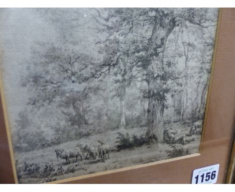 OLD MASTER SCHOOL.   SHEPHERD RESTING BENEATH AN OAK TREE, PEN AND INK DRAWING.   15.5 x 15.5cms.
