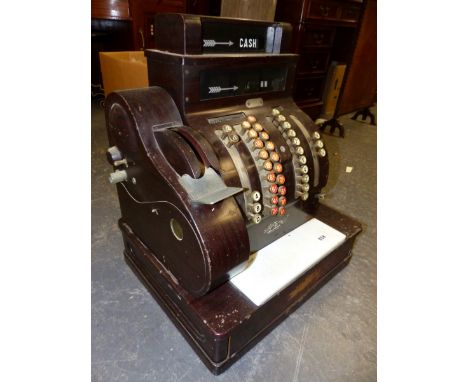 A VINTAGE PRE-DECIMAL NATIONAL CASH REGISTER.