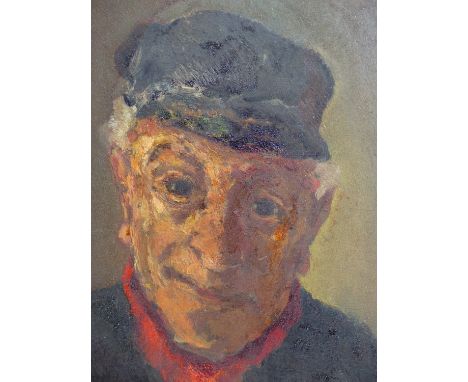 EARLY 20th.C.DUTCH SCHOOL.   PORTRAIT OF A MAN WEARING A CAP, OIL ON BOARD.   35 x 29cms.