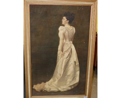 LATE 19th.C. CONTINENTAL SCHOOL.   PORTRAIT OF AN ELEGANT YOUNG LADY, SIGNED INDISTINCTLY, PASTEL.   114 x 73cms.