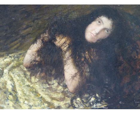 A.MUZZI.  LATE 19th.C.ITALIAN SCHOOL.   PORTRAIT OF OPHELIA?, SIGNED OIL ON CANVAS.   66 x 102cms.