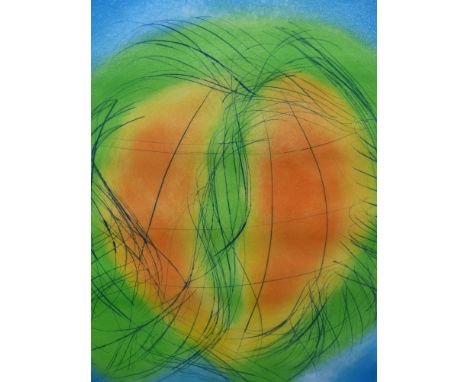 JEAN MESSAGIER. (1920-1999) ARR. AN ABSTRACT COMPOSITION, PENCIL SIGNED LIMITED EDITION COLOUR PRINT. 54.5 x 40cms TOGETHER W