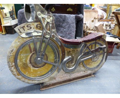 A VINTAGE FAIRGROUND CAROUSEL MOTORCYCLE WITH CHROME FITTINGS.   LENGTH 132cms.