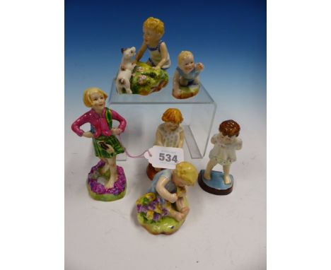 FIVE ROYAL WORCESTER FIGURES MAINLY MODELLED BY F G DOUGHTY, THE TALLEST, SCOTLAND, DATED 1951.   H 14.5cms.