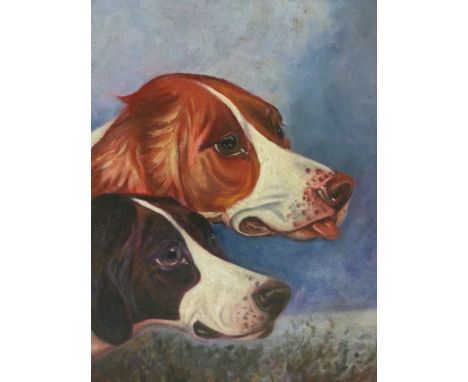 ENGLISH NAIVE SCHOOL.   PORTRAIT OF TWO DOGS, OIL ON CANVAS.   51 x 41cms.