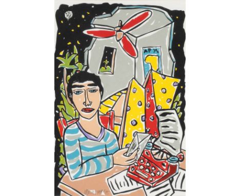 MORITZ GÖTZE1964 Halle (Saale)PAAR ARBEITEN ('KAFFEE MIT AUSBLICK' UND 'DER BRIEF') Jew. Farbserigraphie auf leichtem Karton.
