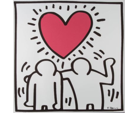 KEITH HARING (NACH)1958 Kutztown - 1990 New YorkHEART COUPLE Farblithografie auf Karton. SM 88 x 88,5 cm (R. 92 x 92 cm). Unt