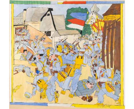JOSEF WITTLICH1903 Gladbach/ Neuwied - 1982 Höhr-GrenzhausenOHNE TITEL (SOLDATENSZENE) Tempera auf Papier. BM 100,5 x 109 cm 