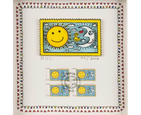 JAMES RIZZI1950 New York - 2011 ebendaOHNE TITEL (ENTWIRF FÜR BRIEFMARKE: 'HERZLICHE GRÜSSE') 3D-Farblithografie und 4 Briefm