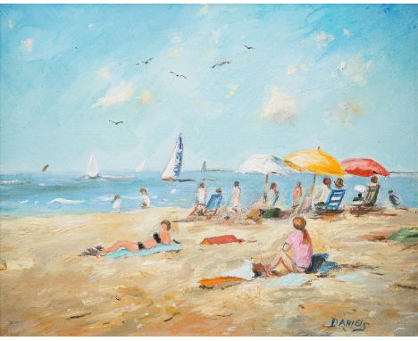 HUIB DANIELSTätig 2. H. 20. Jh.DAS STRANDVERGNÜGEN Öl auf Platte. 20 x 25 cm (R. 38 x 43 cm). Unten rechts signiert 'Daniels'
