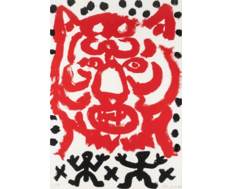 A.R. PENCK1939 Dresden - 2017 ZürichZWEI TIGER UND EINE FIGUR Farblithografie auf Velin. SM 98 x 68,5 cm (R. 128  x 97,5 cm).