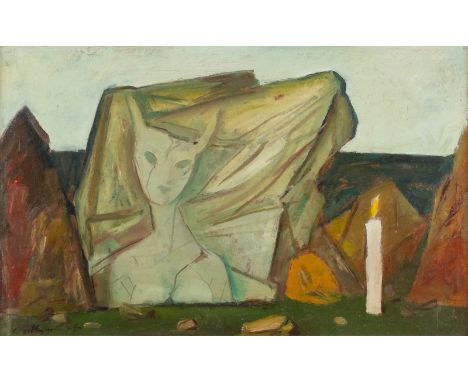 WALTER WELLENSTEIN1898 Dortmund - 1970 Berlin'REQUIEM FÜR EINE NYMPHE' (1958) Öl auf Platte. 60 x 90 cm (R. 68 x 102,5 cm). U