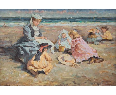 LEANORA GARRINGTON2. H. 20. Jh.EIN SONNIGER TAG AM STRAND Öl auf Leinwand. 60 x 90 cm (R. 63 x 93 cm). Unten rechts signiert 