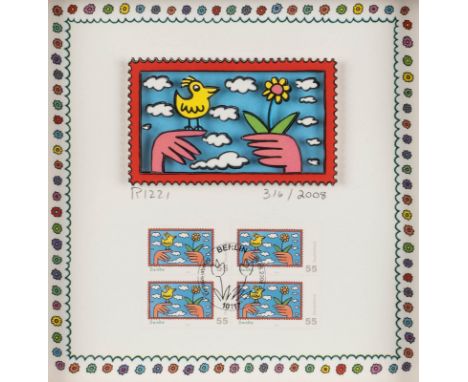 JAMES RIZZI1950 New York - 2011 ebendaOHNE TITEL (ENTWURF FÜR BRIEFMARKEN: 'DANKE') 3D-Farblithografie und 4 Briefmarken mit 