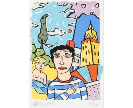 MORITZ GÖTZE1964 Halle (Saale)MATROSE UND MEERJUNGFRAU (1998) Farbserigraphie auf leichtem Karton. SM 30 x 20,5 cm (R. 50,5 x