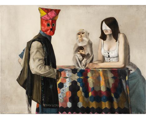 RON DELLAR1930 Camberwell, London - 2017'THE MASK OF RED PAPER' (1974) Öl auf Leinwand. 76 x 101,5 cm (R. 80 x 106,5 cm). Rüc