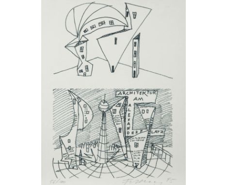 RAINER FETTING1949 Wilhelmshaven'ARCHITEKTUR AM ALEXANDERPLATZ' (1995) Offsetlithografie auf festem Papier. BM 47,5 x 37,5 cm