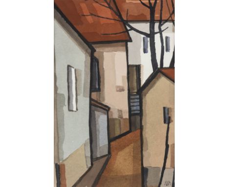 HERBERT MUCKENSCHNABL1947 GotteszellKIRCHGASSE (1989) Aquarell auf Papier. SM 29 x 19 cm (R. 63 x 53 cm). Unten rechts monogr