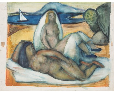 EVA KOHLER1898 - 1996, war tätig in BerlinPAAR AQUARELLE MIT AKTDARSTELLUNGEN Jew. Aquarell auf Velin. BM 47,5 x 67 cm bzw. B