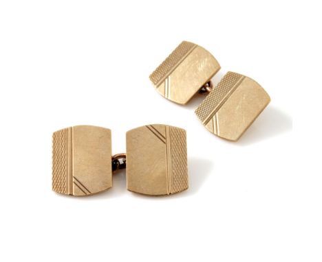 A pair of 9 carat gold cufflinks, the rectangular panels with geometric engine turned engraving