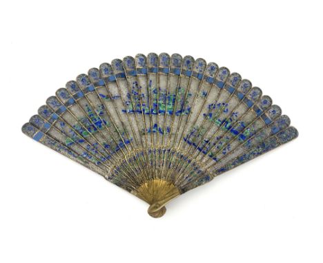 A Chinese Qing dynasty export parcel gilt silver filigree and cloisonné enamel brise fan, Jiaqing period, circa 1790 - 1800, 