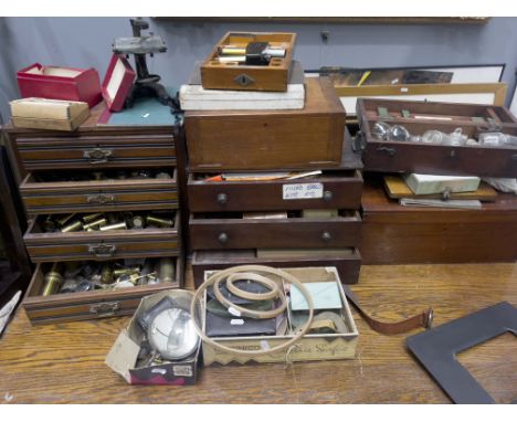 A large collection of assorted scientific instruments and accessories, to include microscopes and parts, specimen slides, opt