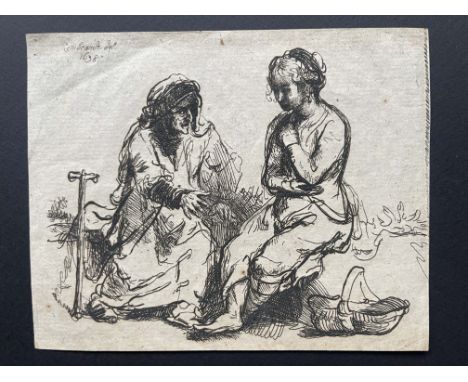 Rembrandt van Rijn (Dutch, 1606-1669), Man Leading a Camel, etching, arched top, 18.5 by 19.2cm, with three other Rembrandt e