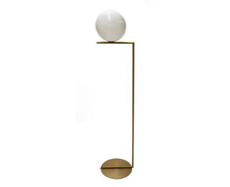 Michael Anastassiades for Flos, 2014, an IC F2 floor lamp, spherical blown glass opal diffuser, brushed brass base, circular 