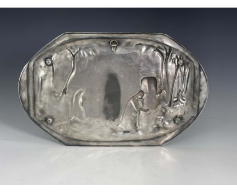 **R/O NOV INT - EST £50-80***WMF, a Jugendstil silver plated card tray, model 11782, repousse decorated with a mountainous wo