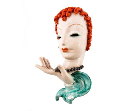 Rudolf Knorlein for Goldscheider, woman holding her beads 7121, design circa 1936, printed and incised marks, 32cm high