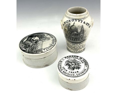 Advertising ware, a 19th J Wingrave & Co Anchovy Paste jar, circa 1850, inverse baluster form, monochrome printed decoration 